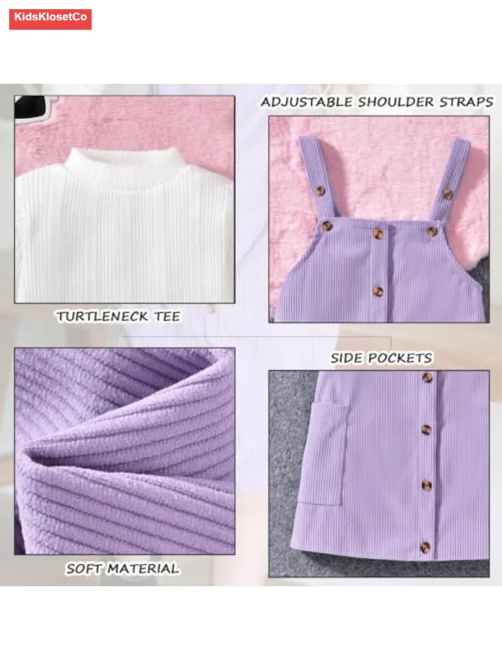 Toddler Girl Corduroy Button Down Overall Dress Set Long Sleeve